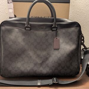 Coach Men’s Black Signature And Oxblood Briefcase with Strap